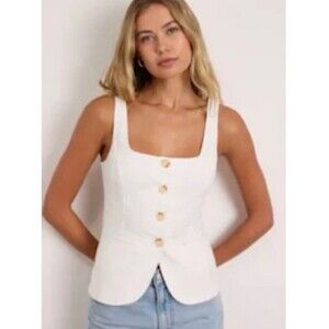 Lulus Poised Impulse Ivory Sleeveless Button-Front Vest Top Size L